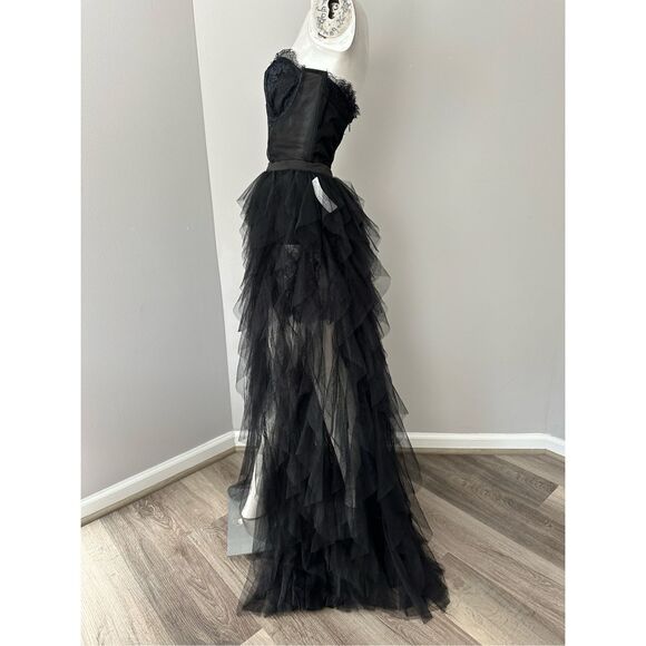 NWT For Love & Lemons Womens Strapless Sheer Tulle Bustier Gown Black Large $359 - Picture 4 of 11
